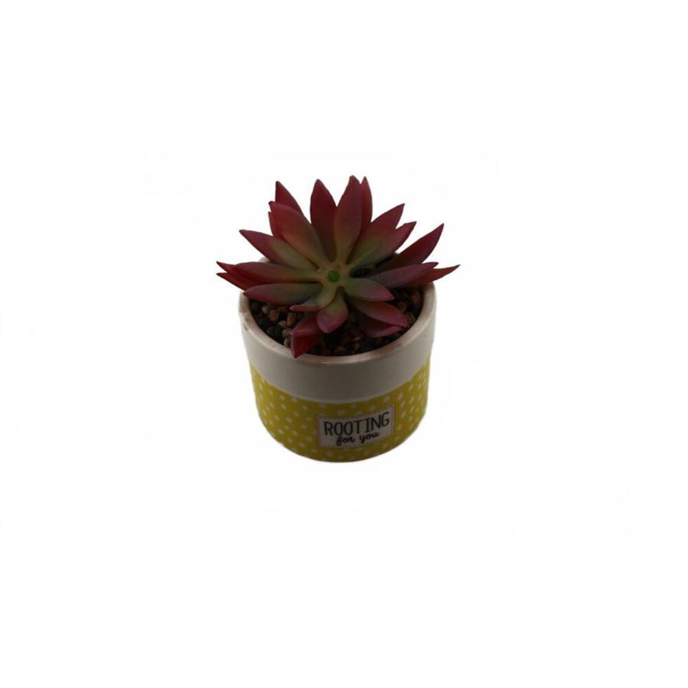 Polkadot Yellow Ceramic Planter with Artificial Succulent